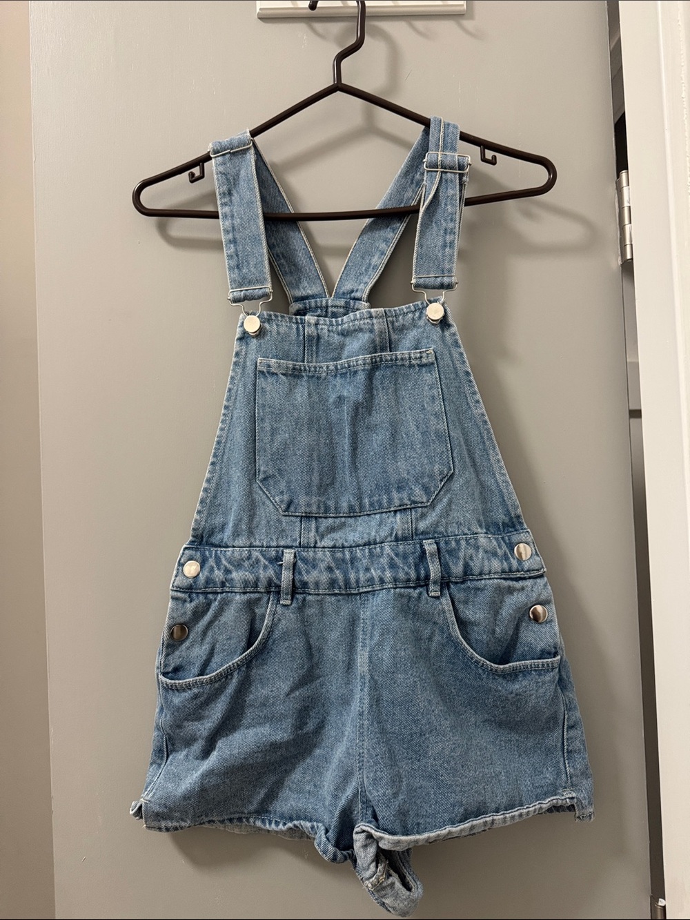 Zara Womens Denim Short Overalls - Light Blue